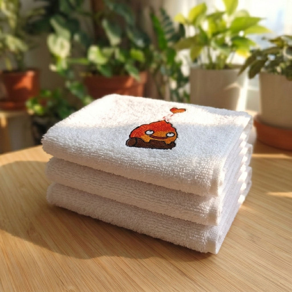 Asciugamano Calcifer Ricamato (Fan Art)-White