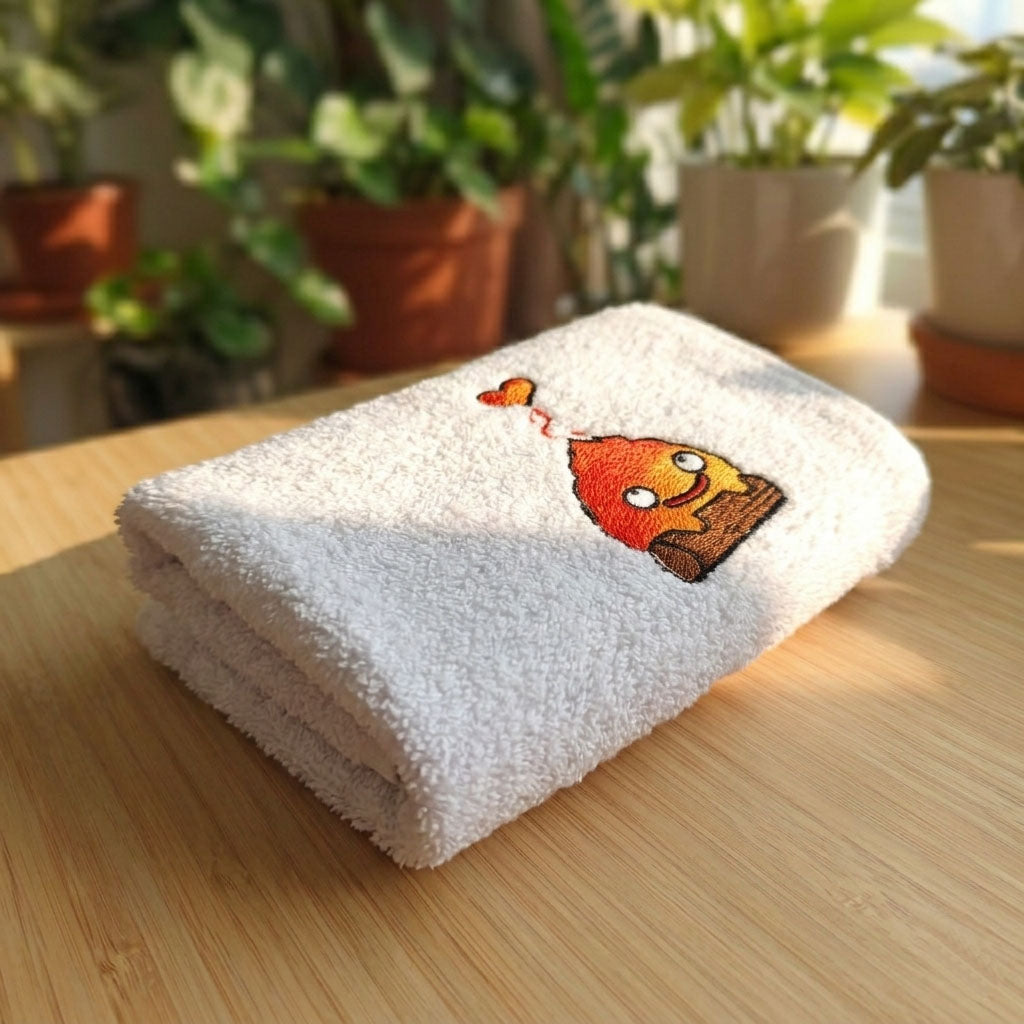 Asciugamano Calcifer Ricamato (Fan Art)-White