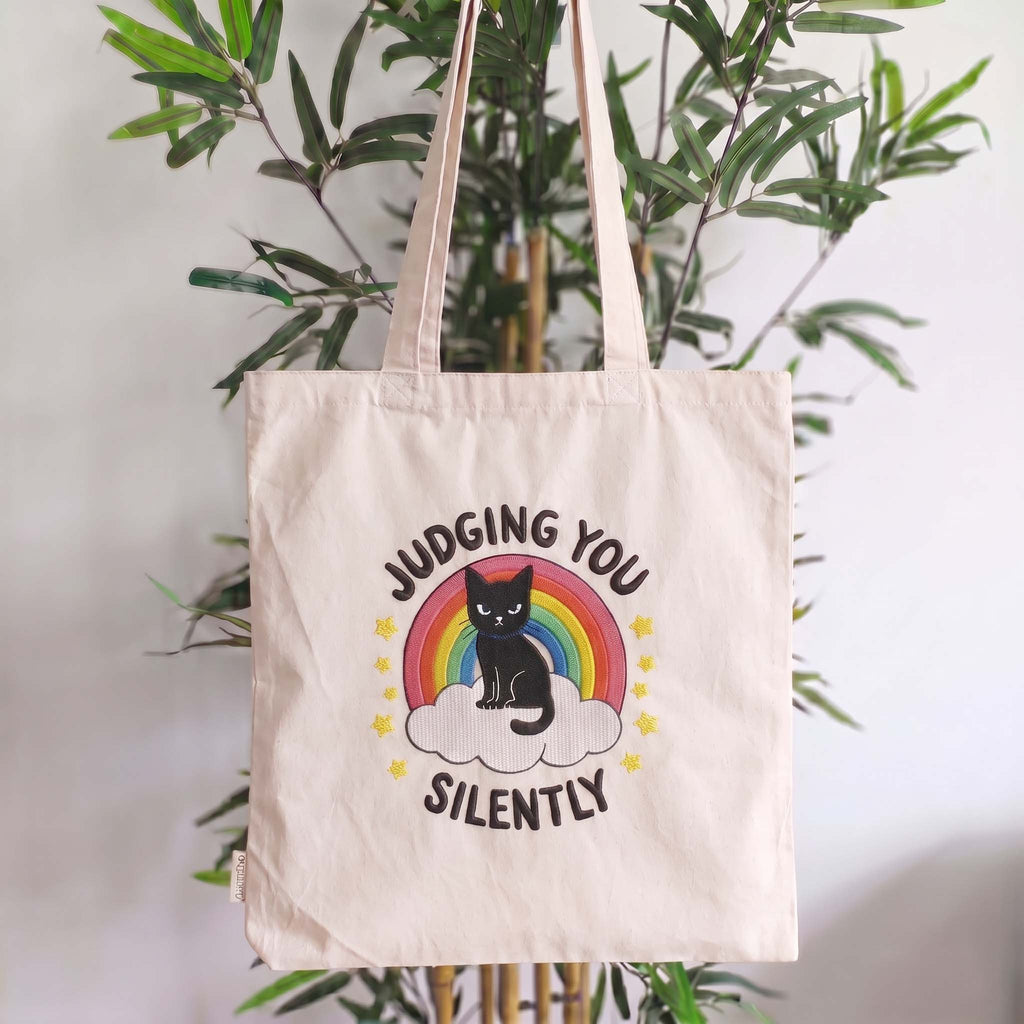 Judging You Silently - Tote Bag Ricamata