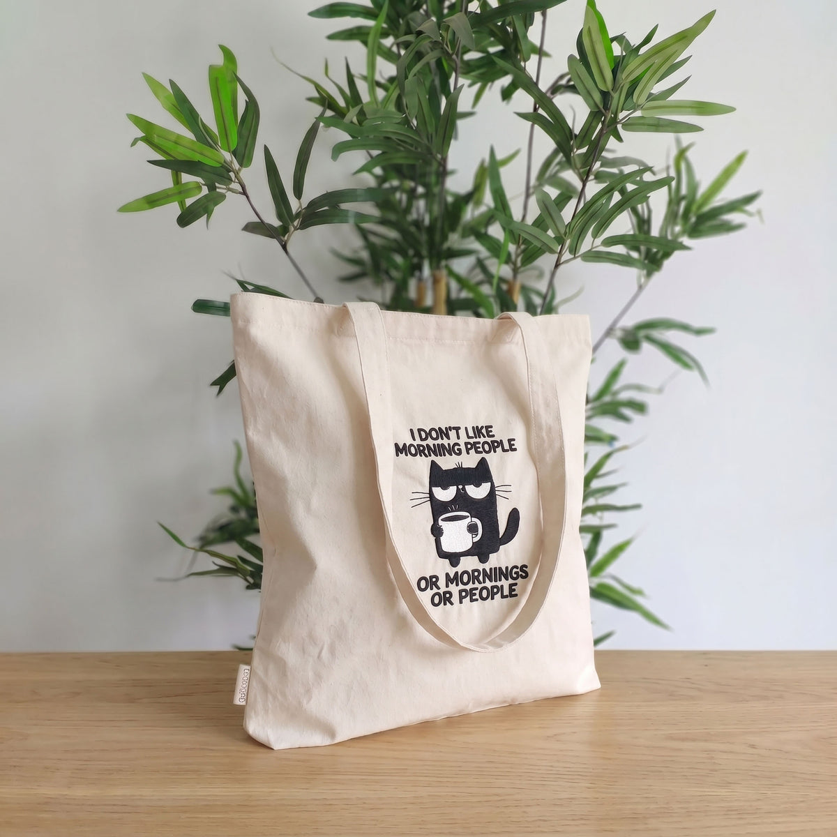 I Don't Like Morning People - Tote Bag Gatto Ricamata