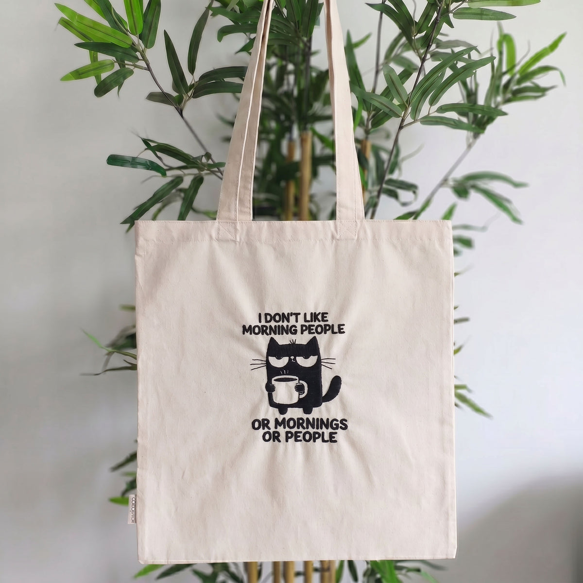 I Don't Like Morning People - Tote Bag Gatto Ricamata