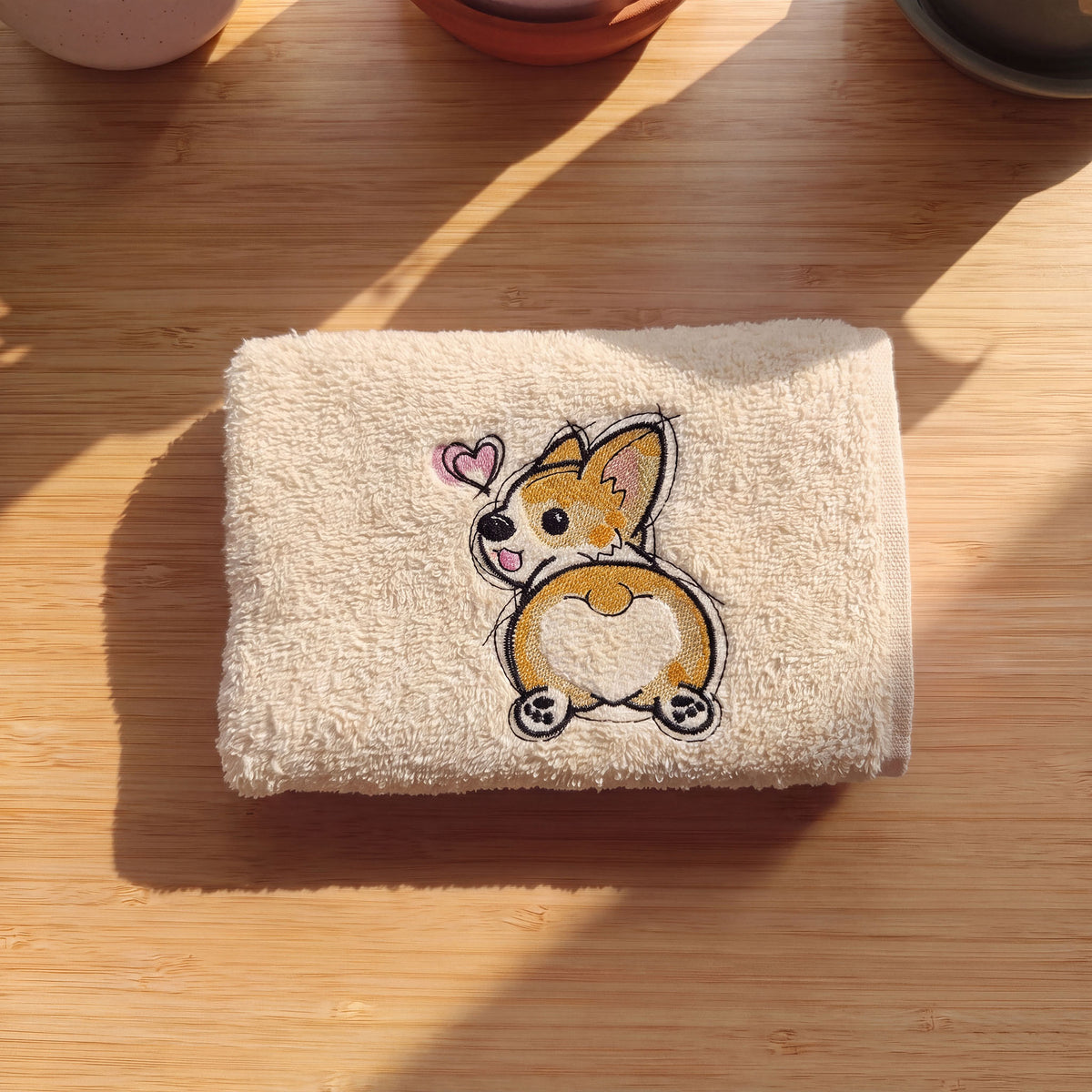 Asciugamano Ricamato Corgi Butt